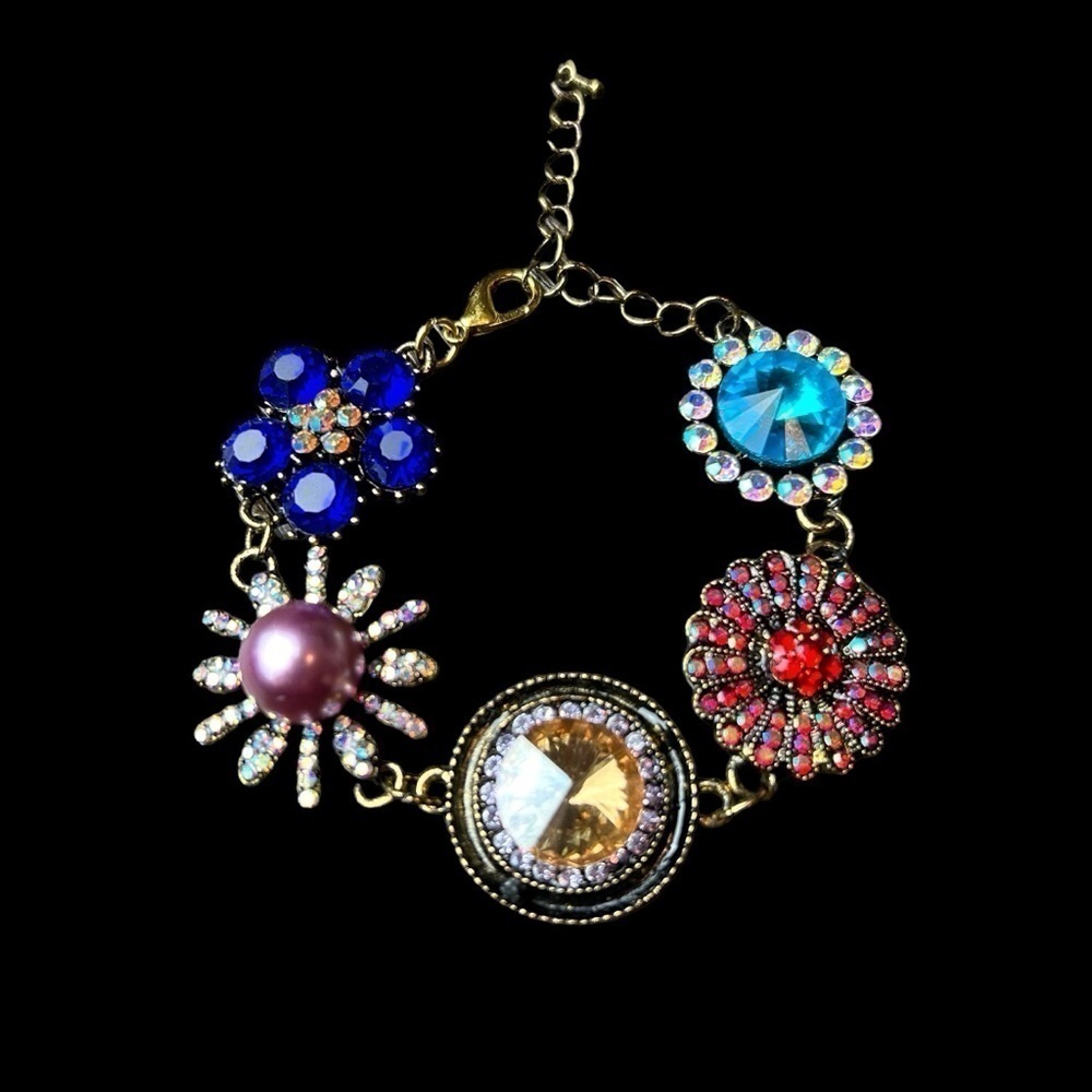 Trendy Colorful Multicolor Faux Gems & Rhinestone Fairycore Charm Bracelet